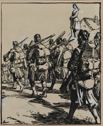 Battle of Borders: British Soldiers Group af Auguste Louis Lepère