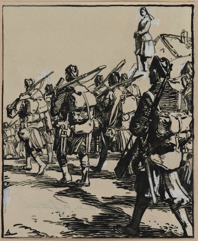 Battle of the Borders: gruppe af britiske soldater, 1914. af Auguste Louis Lepère