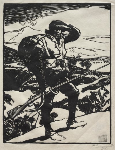 Alpine jæger ser på Rhinsletten af Auguste Louis Lepère