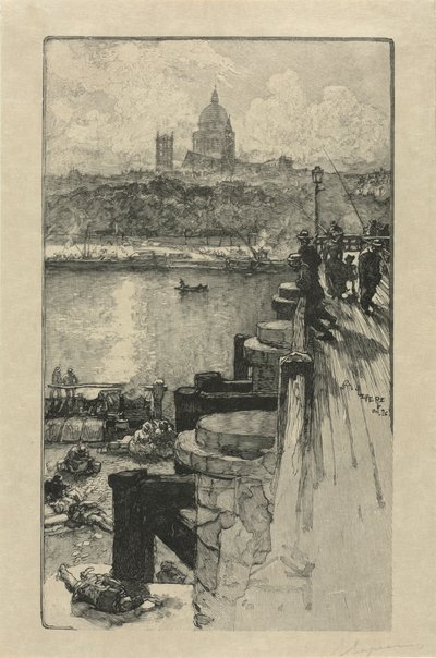 [Fiskere på en mole, Paris] af Auguste Louis Lepère