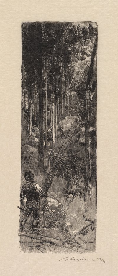 Fontainebleau Forest: Skæring af fyrretræer La Forêt de Fontainebleau: Abattage des pines, 1890. af Auguste Louis Lepère