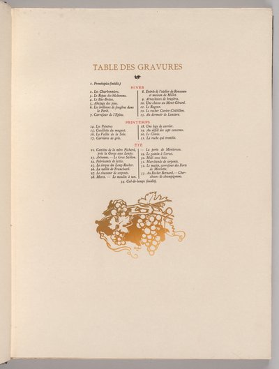 Fontainebleau Skov: Druer, Cul-de-lampe Tabel med graveringer La Forêt de Fontainebleau..., 1908 af Auguste Louis Lepère