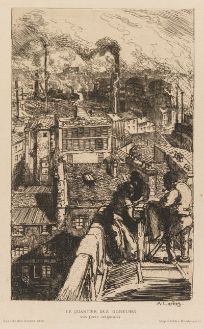 Gazette des Beaux-Arts: The Gobelins Quarter, 1889. af Auguste Louis Lepère