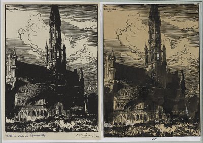 Bruxelles rådhus i brand af Auguste Louis Lepère