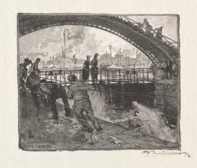 Canal St. Martin-slusen af Auguste Louis Lepère