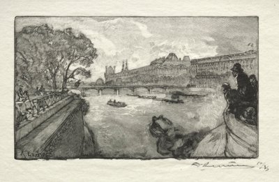 Louvre, set fra Pont Neuf, 1890. af Auguste Louis Lepère