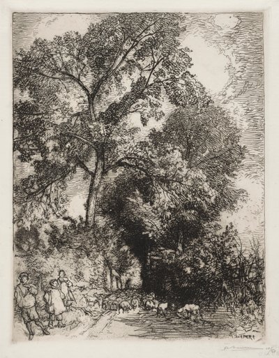 The Return of the Herd, Crèvecoeur, 1913. af Auguste Louis Lepère