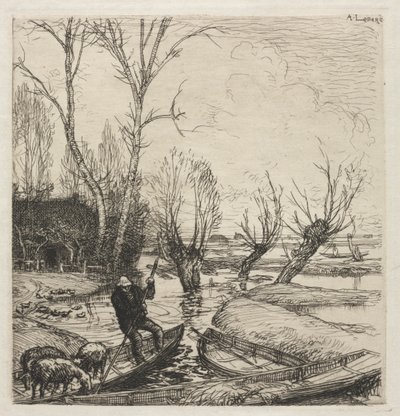 [Mand i en båd med tre får] af Auguste Louis Lepère