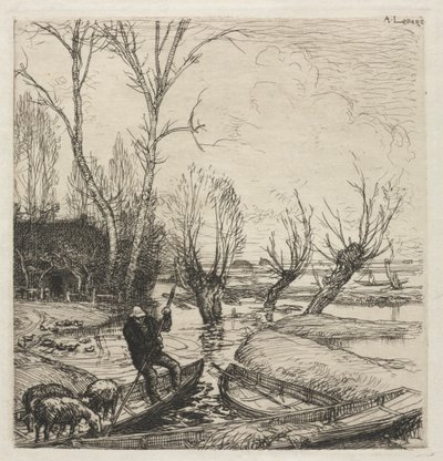 [Mand i en båd med tre får]. af Auguste Louis Lepère