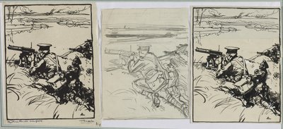 Engelske maskingeværere, 1914. af Auguste Louis Lepère