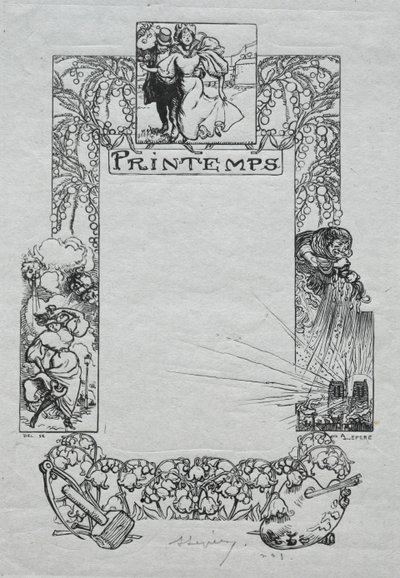 Paris Almanac, 1897: Dekorativ grænse, forår, 1897. af Auguste Louis Lepère
