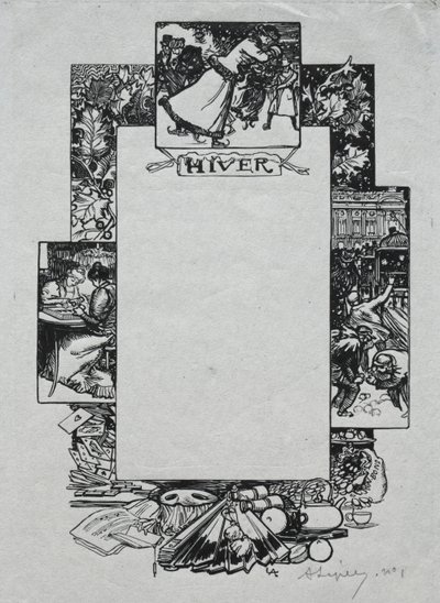 Paris Almanac, 1897: Dekorativ grænse, vinter, 1897. af Auguste Louis Lepère