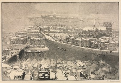 Paris under sne, 1890. af Auguste Louis Lepère