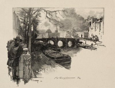 Lille arm af Seinen ved Pont Neuf. af Auguste Louis Lepère