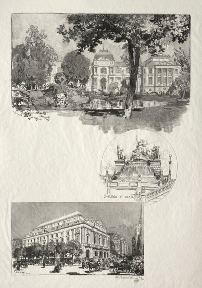 Illustreret Rouen: Museet, Fontaine St. Marie, The Theatre of Arts, 1896. af Auguste Louis Lepère