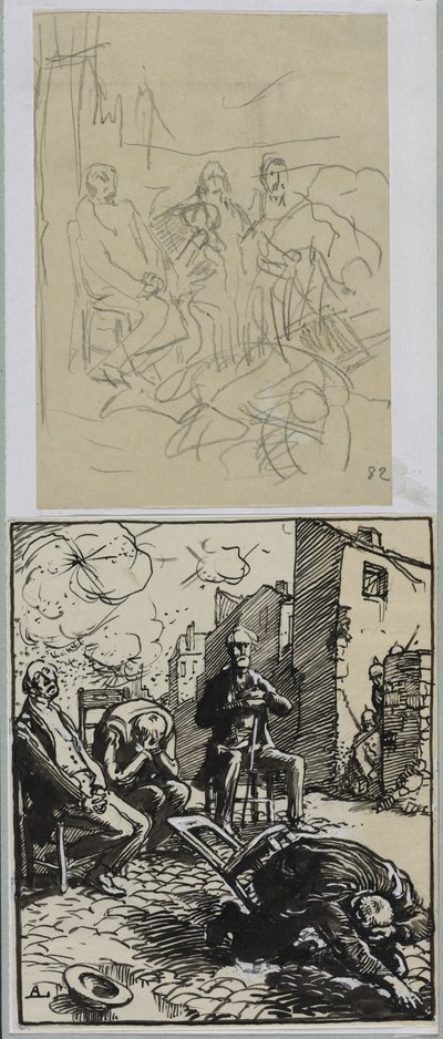 Tre siddende gidsler, 1914. af Auguste Louis Lepère