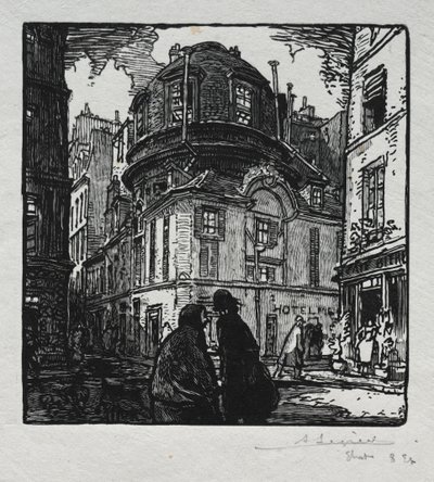 Udsigt over Hotel Colbert. af Auguste Louis Lepère