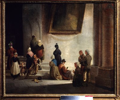Aumone ved kirken Maleri af Auguste Migette (1802-1884) 1834 Metz museum for fine kunst af Auguste Migette
