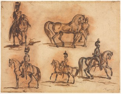 Fem Rytterstudier: Kavalerister af Auguste Raffet