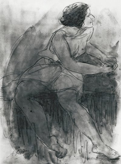 Isadora Duncan (1878-1927) (blyant og vask på papir) af Auguste Rodin