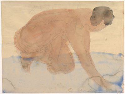 Nøgenfigur på hænder og knæ (bøddel) af Auguste Rodin