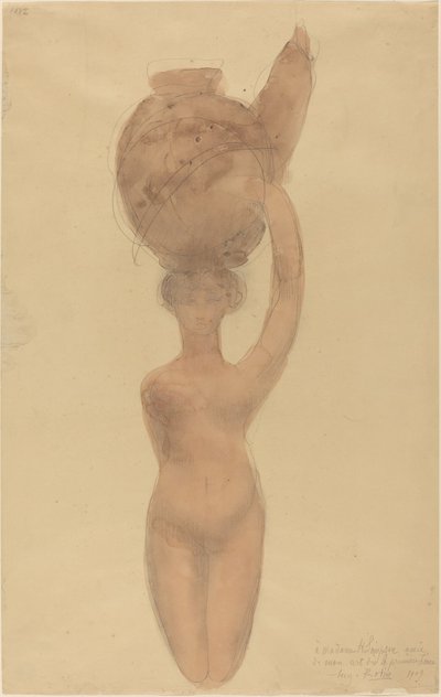 Nøgen kvinde bærer vase på hovedet af Auguste Rodin