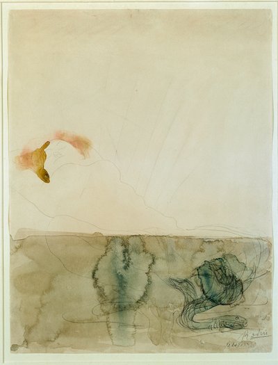 Nøgen med en slange (akvarel og blyant af Auguste Rodin