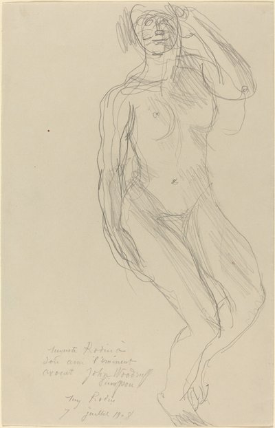 Siddende kvinde nøgen ser frem af Auguste Rodin