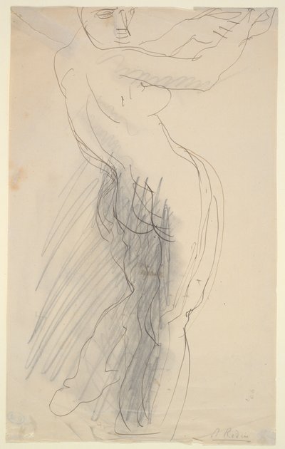 Stående kvinde nøgen, armene løftet af Auguste Rodin