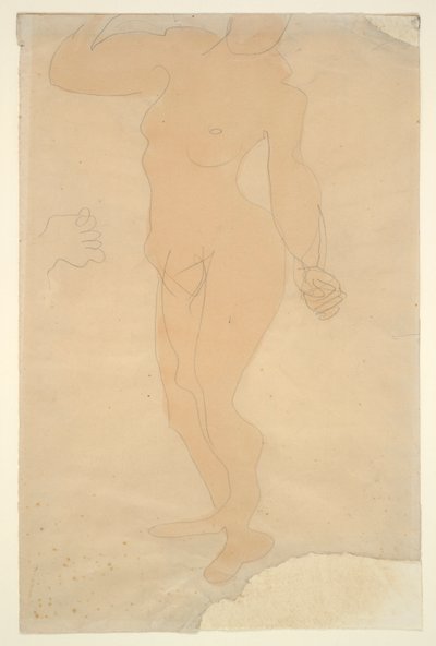 Stående nøgen (hovedet er delvist afskåret af kanten af papiret) af Auguste Rodin