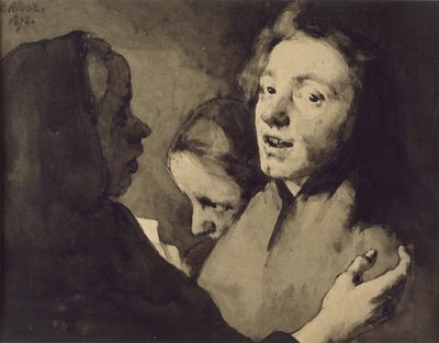 Samtalestykke: Three Heads, 1872 (sort blækvask på papir) af Auguste Theodule Ribot