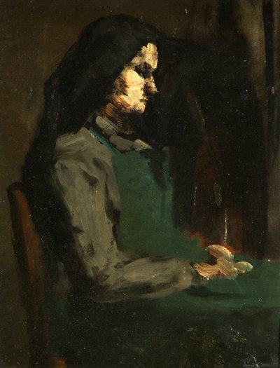 Kvinde med et grønt forklæde (olie på pap) af Auguste Theodule Ribot