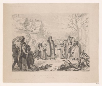 Ludvig XVI på besøg i et fattigt kvarter Louis XVI distribution des secours aux pauvres (titel på objekt) af Auguste Thomas Marie Blanchard