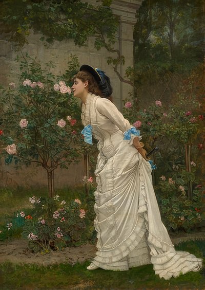 Dame dufter roser. 1879 af Auguste Toulmouche