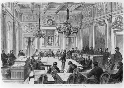Medlemmer af kommunen i møde på Hotel de Ville, Salle des Maires, Paris, 1871 af Auguste Victor Deroy