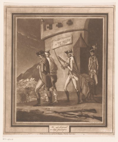 Soldater med to fanger ved tårnet Bliv ikke overrasket/ ne soyez pas surpris (titel på objektet) af Auguste de Bouillé