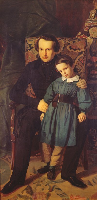Victor Hugo (1802-85) og hans søn, Francois-Victor, 1836 af Auguste de Chatillon
