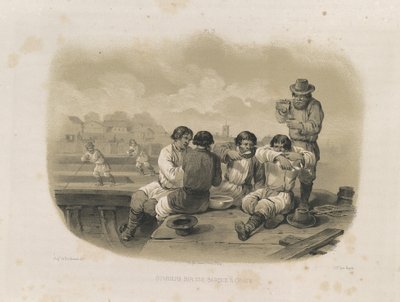 Bygherrer på en båd Fra: The Construction of the Saint Isaacs Cathedral, 1845 af Auguste de Montferrand