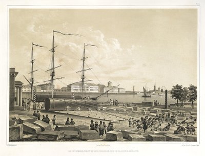Aflæsning af to kolonner ved Admiralitetet Fra: Konstruktionen af Saint Isaacs Cathedral, 1845 af Auguste de Montferrand
