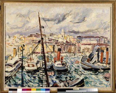 Slæbebåde i havnen i Marseille (maleri) af Augustin Carrera