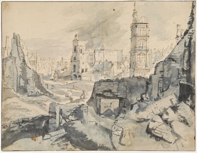 Bruxelles efter bombadementet i 1695 af Augustin Coppens