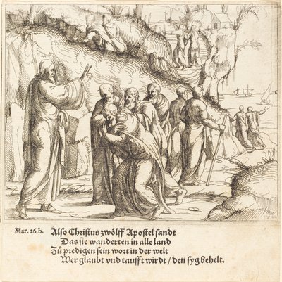 Kristus anklager apostlene for deres mission af Augustin Hirschvogel