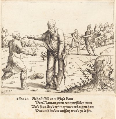 Elisha straffer Gehazi med Naamans spedalskhed, 1547. af Augustin Hirschvogel