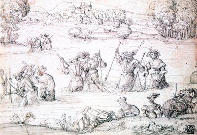 Fiskeri i regnen, c1513-1553 af Augustin Hirschvogel