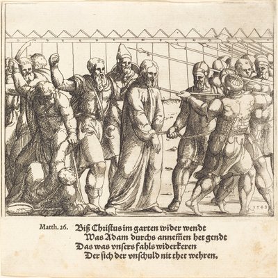 Jesus bliver ført til Kajfas, 1549. af Augustin Hirschvogel