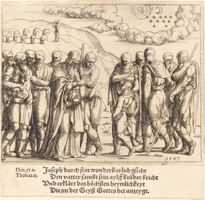 Joseph fortæller om sine drømme, 1547. af Augustin Hirschvogel