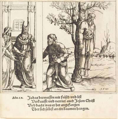 Judas returnerer de tredive stykker sølv, 1548. af Augustin Hirschvogel