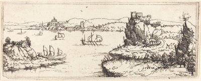 Landskab med sejlbåde, 1546. af Augustin Hirschvogel