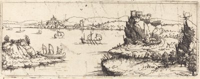 Landskab med sejlbåde [bundplade] af Augustin Hirschvogel