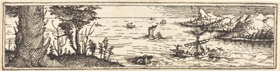 Landskab med sø og sejlskibe, 1545. af Augustin Hirschvogel
